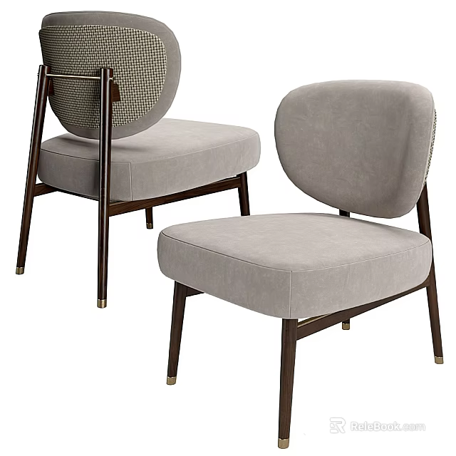 Modern Gray Upholstered Accent Chair With Rounded Backrest And Wooden Legs 3d model 