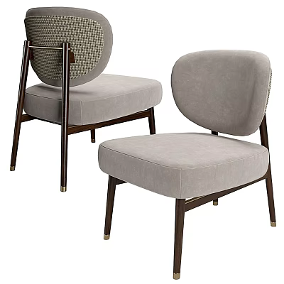 Modern Gray Upholstered Accent Chair With Rounded Backrest And Wooden Legs 3d model