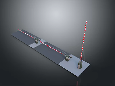 Vehicle Barrier System With Red And White Striped Arm On Road Lane 3d model