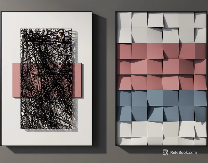 Modern Abstract Wall Art With Geometric Patterns And Colorful Collage Design 3d model