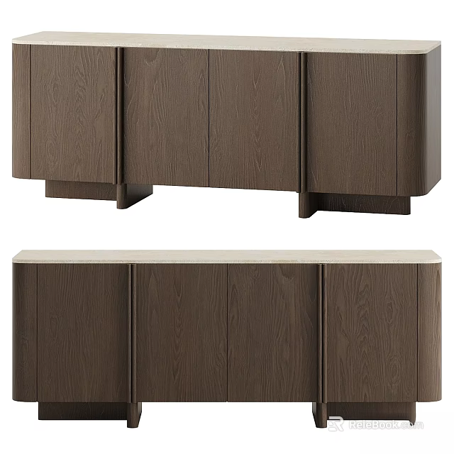 Modern Wooden Brown Dresser With Minimalist Design And Storage Cabinets 3d model 