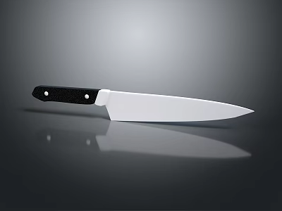 Sharp Kitchen Knife With Black Handle And Silver Blade On Grey Background 3d model