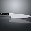 Sharp Kitchen Knife With Black Handle And Silver Blade On Grey Background