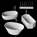 Modern Bathtub Design With Oval And Rectangular Shapes And Chrome Faucet 3d model
