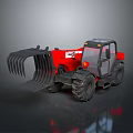 Red Heavy Duty Telehandler With Front Grab Attachment And Large Tires 3d model