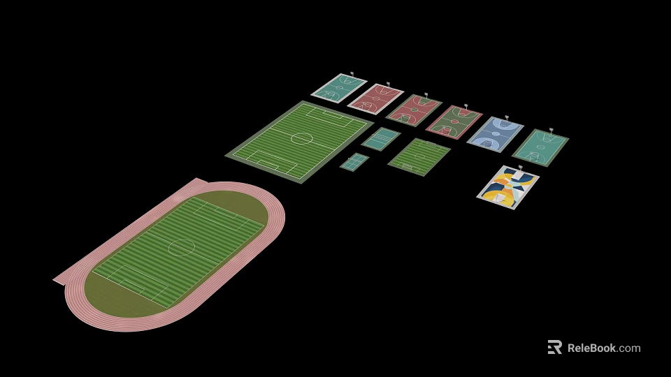 Athletic Facilities Layout Featuring Running Track Football Field And Multiple Sports Courts 3d model 