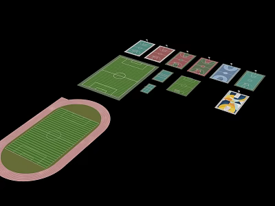 Athletic Facilities Layout Featuring Running Track Football Field And Multiple Sports Courts 3d model