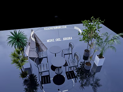 Modern Commercial Outdoor Dining Equipment With Umbrella Tables Chairs And Potted Plants 3d model