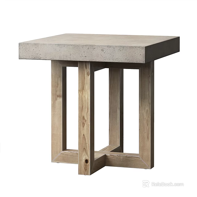 Minimalist Side Table With Concrete Top And Natural Wooden Legs Design 3d model 
