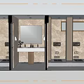 Public Restroom Interior Design With Tiled Walls Stalls Vanity Mirror And Natural Light