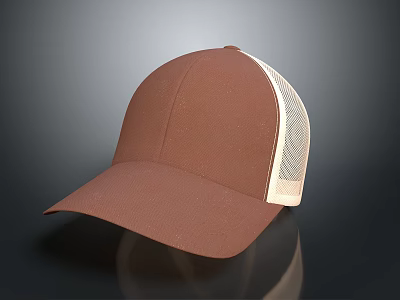Stylish Brown Trucker Hat With Mesh Back Panel On Dark Background 3d model