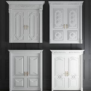 European-style double-door carved double-door combination 3d model