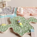 Colorful Playground Equipment With Green Pebble Area Pink Granule Zone Small House Slide And Swing