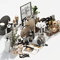 Modern Kitchenware Collection With Coffee Mugs Cutting Boards Plants Jars And Wine Bottles
