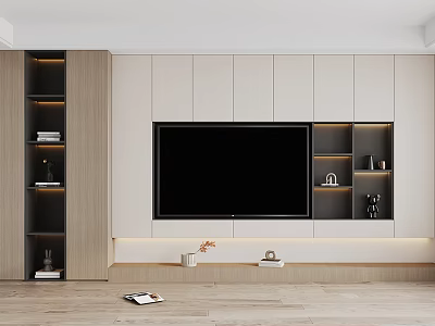 Modern TV Console Wall Unit With Built in Storage Shelves And LED Lighting 3d model