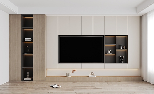 modern TV background cabinet cream TV cabinet 3d model