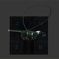 Standing Cybernetic Character in Green Mechanical Armor With Back Cables and Blue Glowing Feet
