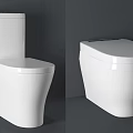 Modern White Toilet With Sleek Contemporary Design And Two Angle Views