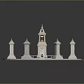 Classic Circular Monument Design With Central Tower Surrounding Pillars Grass Lawn And Stone Pathways