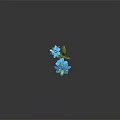 Single Blue Flower Plant With Green Stem And Leaves On Dark Background