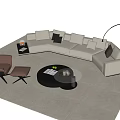 Light Colored L Shaped Sofa and Coffee Table Set with Cushions Accent Chair Floor Lamp 3d model