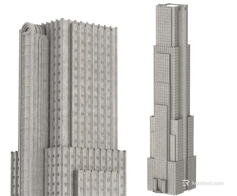 Classic Ornate Skyscrapers With Symmetrical Windows Gray Facade And Detailed Design 3d model 