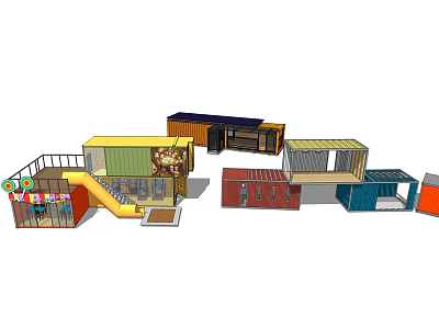 Colorful Container Buildings With Modern Design Terrace And Commercial Space Structure 3d model