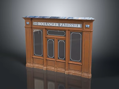 Decorative Wooden Bakery Door With Glass Panels And Bollanger Patissier Sign 3d model