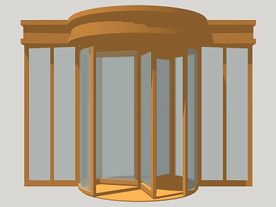 Modern Revolving Door With Wooden Frame And Glass Panels For Building Entrance 3d model