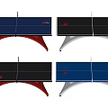 Colorful Ping Pong Tables With Blue Black Surfaces And Red White Legs