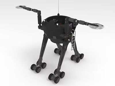Black Mechanical Robot With Wheeled Legs And Extendable Arms For Sensing Tasks 3d model