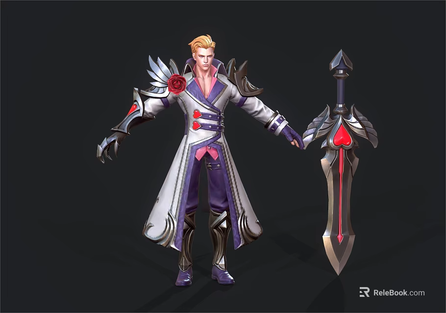 Fantasy Character With Creature Inspired Armor Wielding Red Gem Sword In Elegant Robe 3d model 