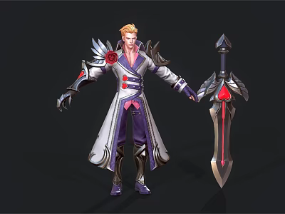 Fantasy Character With Creature Inspired Armor Wielding Red Gem Sword In Elegant Robe 3d model