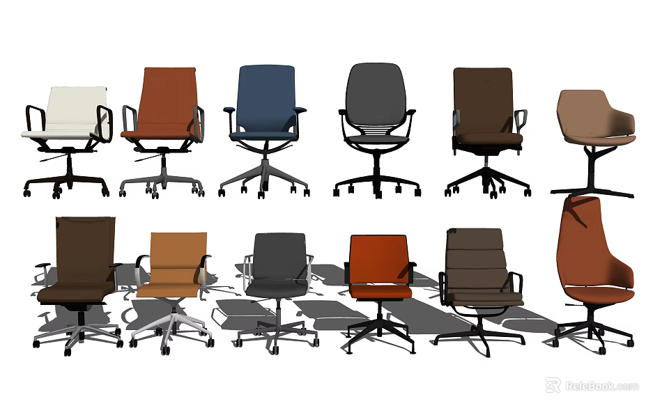 Ergonomic Office Chairs With Various Colors And Modern Designs For Workspace 3d model