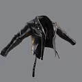 Classic Black Leather Jacket With Front Zipper And Belted Waist Design