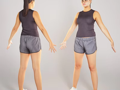 Woman In Sleeveless Top And Shorts Showing Front And Back Poses 3d model