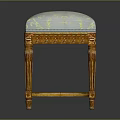 Decorative Wooden Bench With Blue Floral Upholstery And Golden Carved Frame