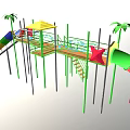 Playground Equipment With Colorful Slide Yellow Canopy Palm Tree Decorations Star Railings And Stairs