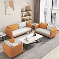 Modern Living Room Orange White Sofa Set With Marble Top Coffee Table