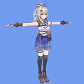 Blonde Haired Woman With Blue Eyes In White Top Blue Shorts And Arms Outstretched
