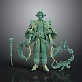 Game and Movie Character Teal 3D Model with Horns Golden Accents Dragon Elements and Staff