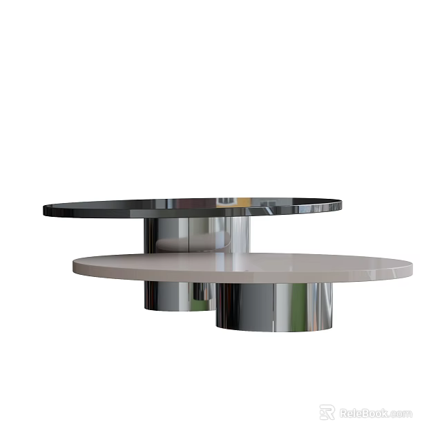Modern Coffee Table With Double Round Tabletop And Sleek Metal Base 3d model