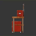 Wooden Workbench With Red Toolboxes And Tool Pegboard On Shelves