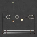 Modern Pendant Lights With Circular Rings Spherical Bulbs And Linear Bar Against Gray Wall
