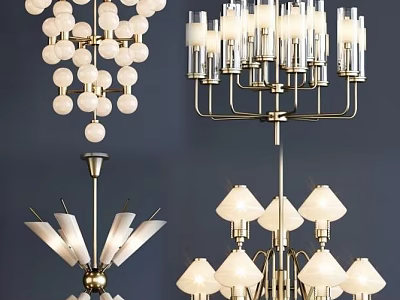 Elegant Modern Chandeliers With Glass Tubes Spherical Shades And Brass Frames 3d model
