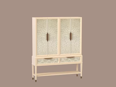 Light Colored Decorative Cabinet With Glass Doors Vertical Striped Glass Drawers And Slim Legs 3d model