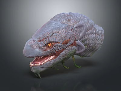3D Rendered Monster Head With Scaled Skin Glowing Orange Eyes And Sharp Teeth 3d model