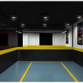 4S Car Dealership Showroom With White Sports Car On Yellow Blue Floor And Car Poster