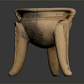 Ancient Terracotta Ceramic Sculpture Bowl Shaped With Three Legs Double Handles And Rope Patterned Design