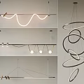 Modern Minimalist Geometric Chandeliers With Wavy Lines Circular Rings And Metal Frame LED Lights